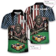 Funny Bigfoot 9 Ball Billiard Patriotic Retro USA Flag Sasquatch Custom Pool Shirt - Image 5