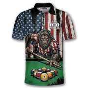Funny Bigfoot 9 Ball Billiard Patriotic Retro USA Flag Sasquatch Custom Pool Shirt - Image 3