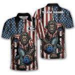 Funny Bigfoot Patriotic Retro USA Flag Sasquatch Custom Bowling Shirt
