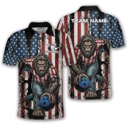 Funny Bigfoot Patriotic Retro USA Flag Sasquatch Custom Bowling Shirt