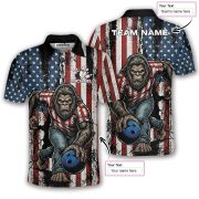 Funny Bigfoot Patriotic Retro USA Flag Sasquatch Custom Bowling Shirt - Image 5