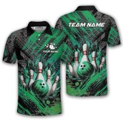 Green Fire Bowling Strike Abstract Grunge Custom Bowling Shirt