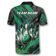 Green Fire Bowling Strike Abstract Grunge Custom Bowling Shirt - Image 4