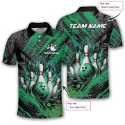 Green Fire Bowling Strike Abstract Grunge Custom Bowling Shirt - Image 5