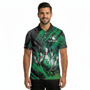 Green Fire Bowling Strike Abstract Grunge Custom Bowling Shirt - Image 2