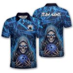 Grim Reaper Blue Fire Skull Bowling Pattern Custom Bowling Shirt