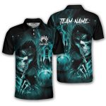 Grim Reaper Ghostly Blue Fire Flame Custom Bowling Shirt