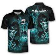 Grim Reaper Ghostly Blue Fire Flame Custom Bowling Shirt