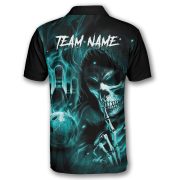Grim Reaper Ghostly Blue Fire Flame Custom Bowling Shirt - Image 4