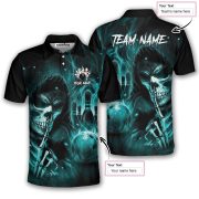 Grim Reaper Ghostly Blue Fire Flame Custom Bowling Shirt - Image 5