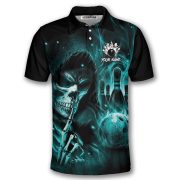 Grim Reaper Ghostly Blue Fire Flame Custom Bowling Shirt - Image 3