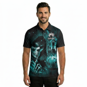 Grim Reaper Ghostly Blue Fire Flame Custom Bowling Shirt - Image 2