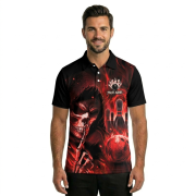 Grim Reaper Ghostly Red Fire Flame Custom Bowling Shirt - Image 2