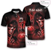Grim Reaper Ghostly Red Fire Flame Custom Bowling Shirt - Image 5