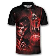 Grim Reaper Ghostly Red Fire Flame Custom Bowling Shirt - Image 3