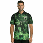 Grim Reaper Green Fire Bowling Ball Pins Custom Bowling Shirt - Image 2