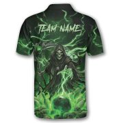 Grim Reaper Green Fire Bowling Ball Pins Custom Bowling Shirt - Image 4
