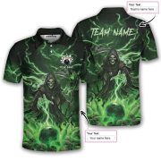 Grim Reaper Green Fire Bowling Ball Pins Custom Bowling Shirt - Image 5