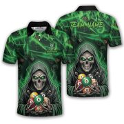 Grim Reaper Green Fire Skull Billiard Balls Pattern Custom Pool Shirt