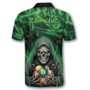 Grim Reaper Green Fire Skull Billiard Balls Pattern Custom Pool Shirt - Image 4