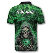 Grim Reaper Green Fire Skull Bowling Pattern Custom Bowling Shirt - Image 4