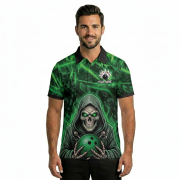 Grim Reaper Green Fire Skull Bowling Pattern Custom Bowling Shirt - Image 2