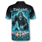 Grim Reaper Playing 8 Ball Billiards Ghostly Fire Custom Pool Shirt - Image 4