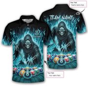 Grim Reaper Playing 8 Ball Billiards Ghostly Fire Custom Pool Shirt - Image 5