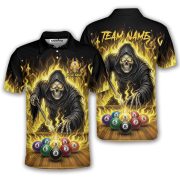 Grim Reaper Playing 9 Ball Billiards Ghostly Fire Custom Pool Shirt
