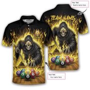 Grim Reaper Playing 9 Ball Billiards Ghostly Fire Custom Pool Shirt - Image 5