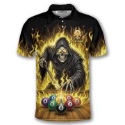 Grim Reaper Playing 9 Ball Billiards Ghostly Fire Custom Pool Shirt - Image 3