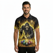 Grim Reaper Playing 9 Ball Billiards Ghostly Fire Custom Pool Shirt - Image 2