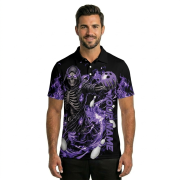 Grim Reaper Purple Flame Skeleton Custom Bowling Shirt - Image 2
