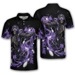 Grim Reaper Purple Flame Skeleton Custom Bowling Shirt