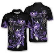 Grim Reaper Purple Flame Skeleton Custom Bowling Shirt