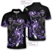 Grim Reaper Purple Flame Skeleton Custom Bowling Shirt - Image 5