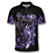 Grim Reaper Purple Flame Skeleton Custom Bowling Shirt - Image 3