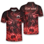 Grim Reaper Red Fire Bowling Ball Pins Custom Bowling Shirt