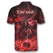 Grim Reaper Red Fire Bowling Ball Pins Custom Bowling Shirt - Image 4