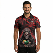 Grim Reaper Red Fire Skull Billiard Balls Pattern Custom Pool Shirt - Image 2