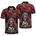 Grim Reaper Red Fire Skull Billiard Balls Pattern Custom Pool Shirt