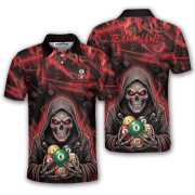 Grim Reaper Red Fire Skull Billiard Balls Pattern Custom Pool Shirt