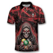 Grim Reaper Red Fire Skull Billiard Balls Pattern Custom Pool Shirt - Image 3