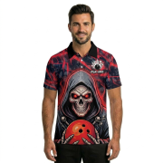 Grim Reaper Red Fire Skull Bowling Pattern Custom Bowling Shirt - Image 2