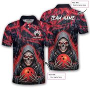Grim Reaper Red Fire Skull Bowling Pattern Custom Bowling Shirt - Image 5