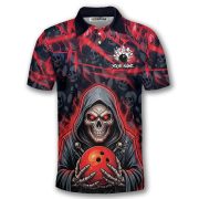 Grim Reaper Red Fire Skull Bowling Pattern Custom Bowling Shirt - Image 3