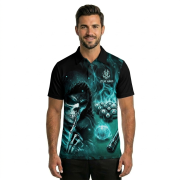 Grim Reaper Teal Flame 8 Ball Billiard Custom Pool Shirt - Image 2