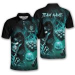 Grim Reaper Teal Flame 8 Ball Billiard Custom Pool Shirt