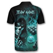 Grim Reaper Teal Flame 8 Ball Billiard Custom Pool Shirt - Image 4