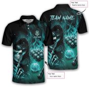 Grim Reaper Teal Flame 8 Ball Billiard Custom Pool Shirt - Image 5